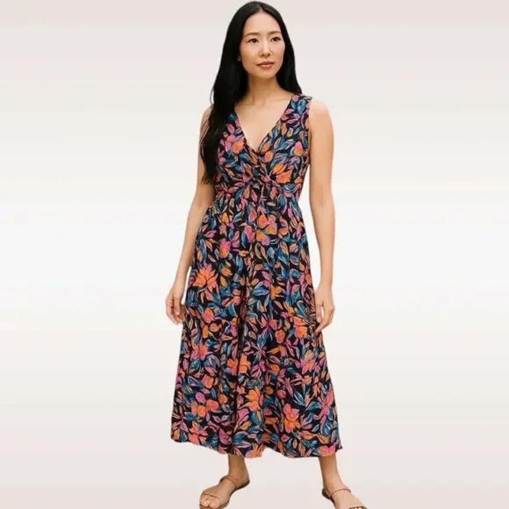 French Connection Black and Pink Floral Midi Dress - Size S